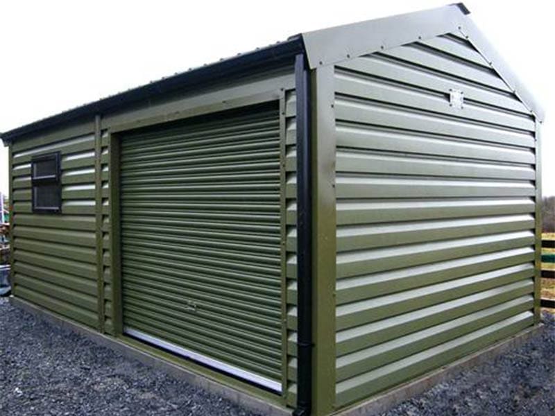 6.2m x 5m Bronze Range Garage with Olive Green shiplap profile, roller on side and window