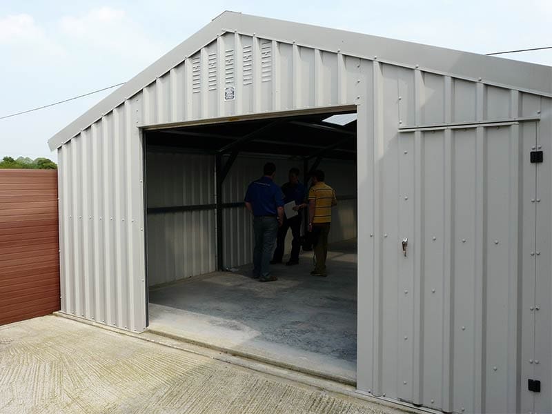 9.2m x 6m Bronze Range garage in Goosewing Grey vertical cladding Shanette Sheds