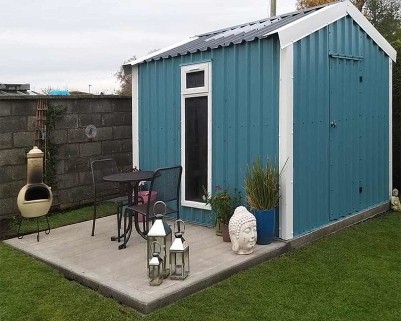 3.2m x 3m Bronze Range Garden shed with large uPVC window in Wedgewood Blue Shanette Sheds