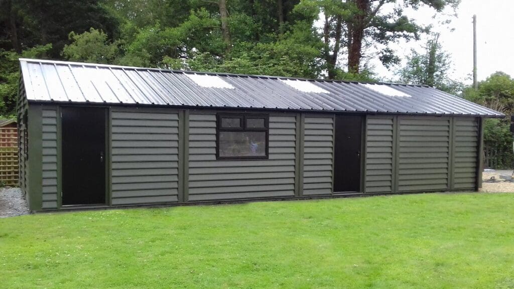 Green Plank Effect Steel Garages
