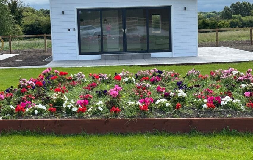 Exterior view of insulated steel chalets converted into holiday lets